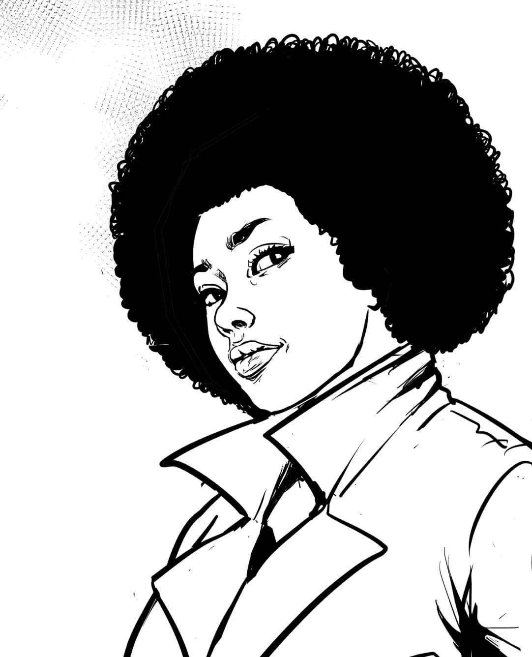 Peggy standing in the Marrow Wastelands in a trench coat, strikingly beautiful and composed, while something larger and more predatory seems hidden beneath her shape.