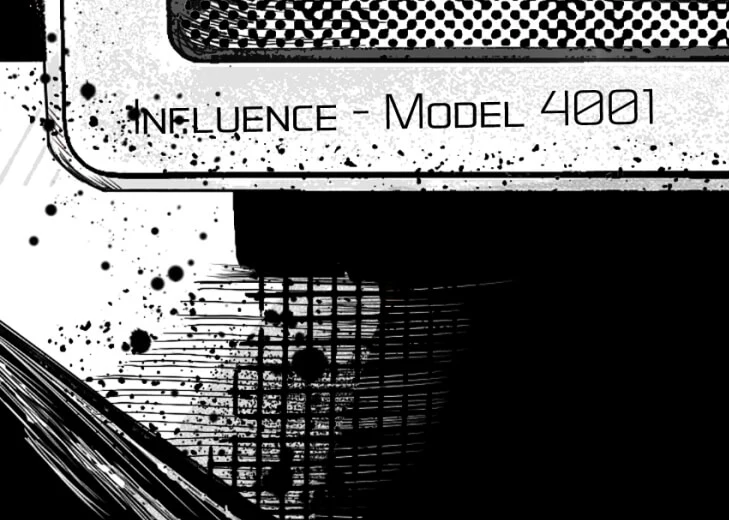 Digital interface representing the Influence program, a dangerous mind-corrupting network spreading manipulation and unreality across the Brooding Muse Universe.