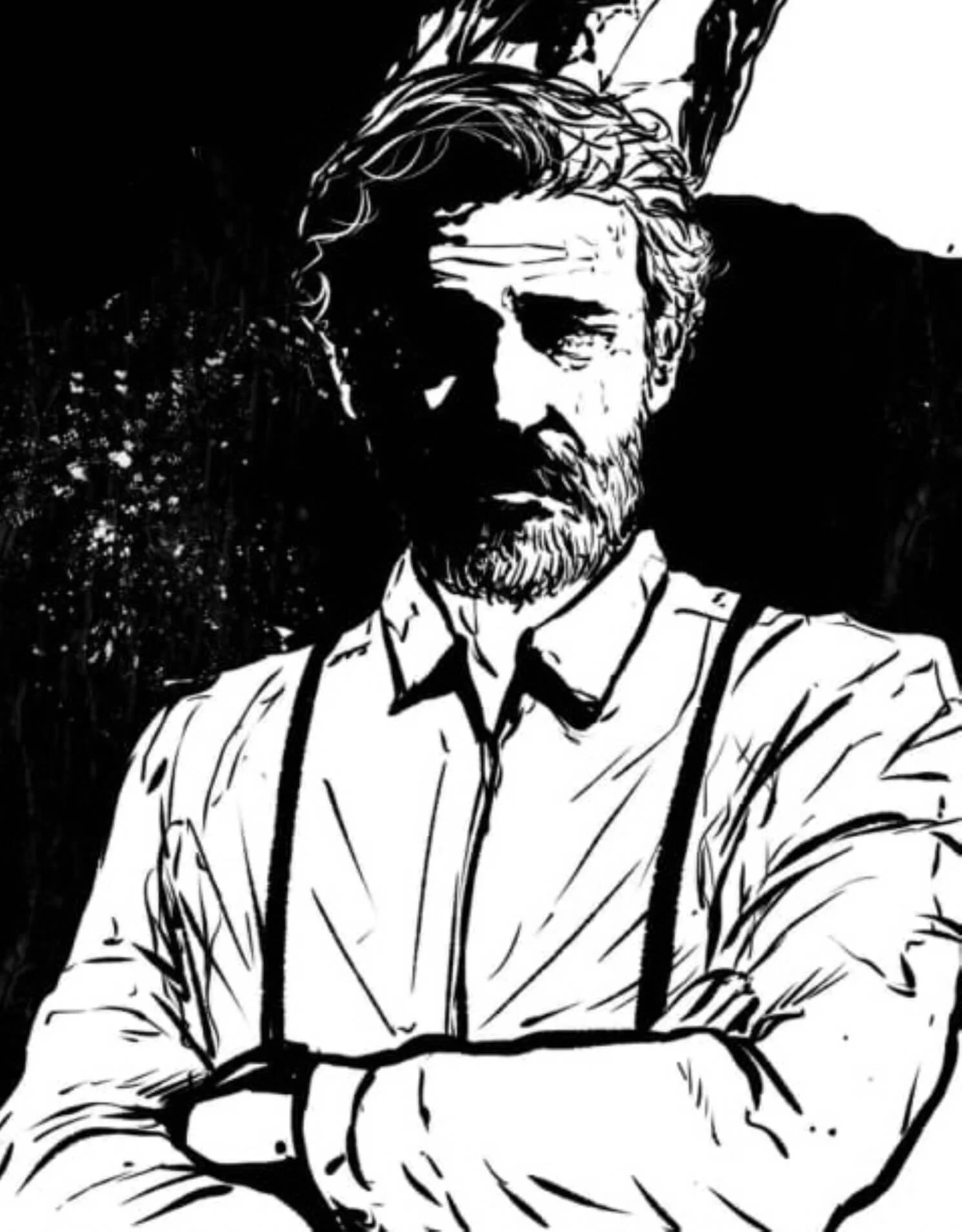 Luger crossing the Marrow Wastelands with his namesake pistol drawn, carrying the hard posture of a former lawman searching for his missing family.