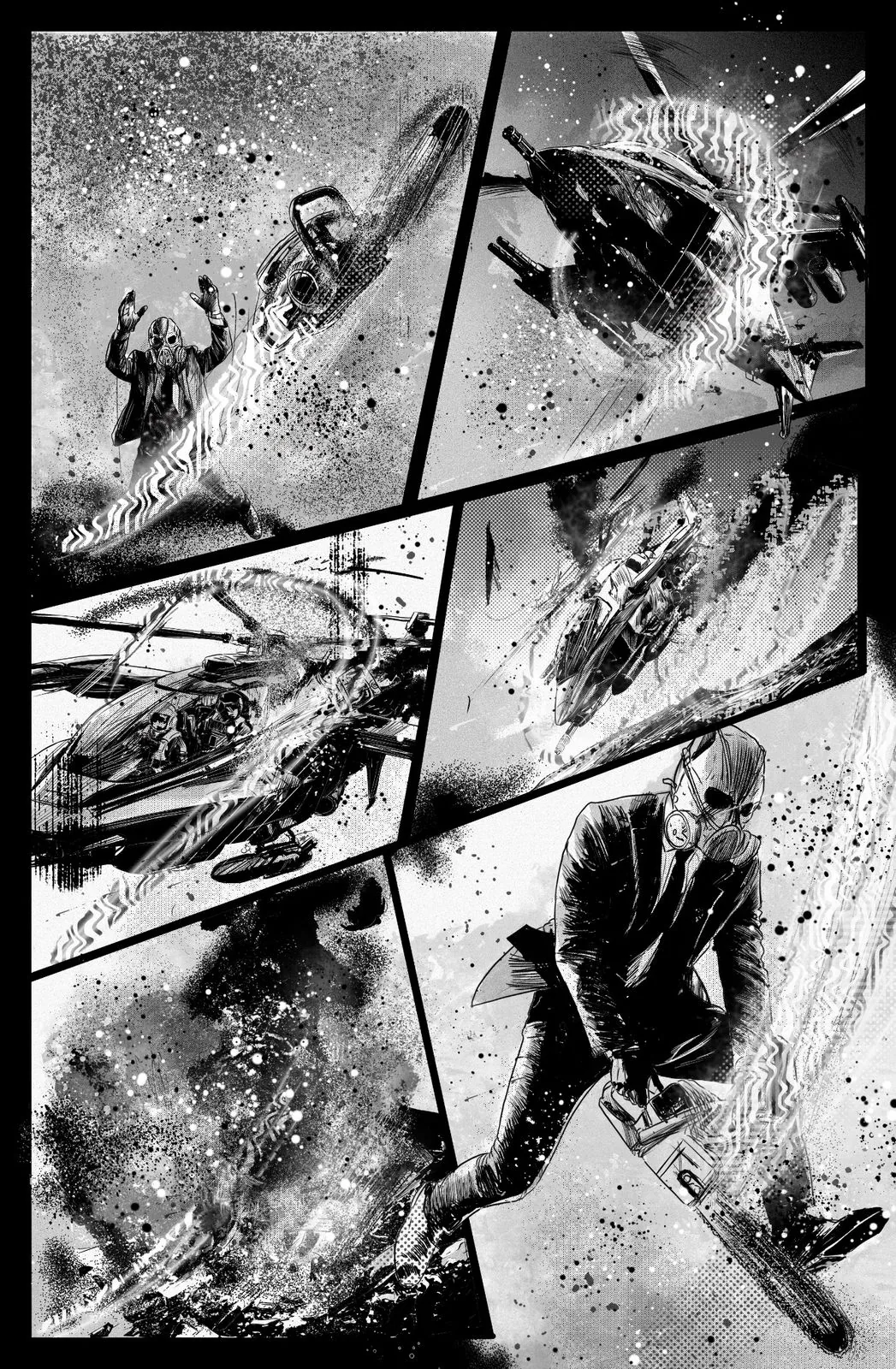 Dollhouse! action scene featuring Sky Killer and aerial combat in a dystopian future