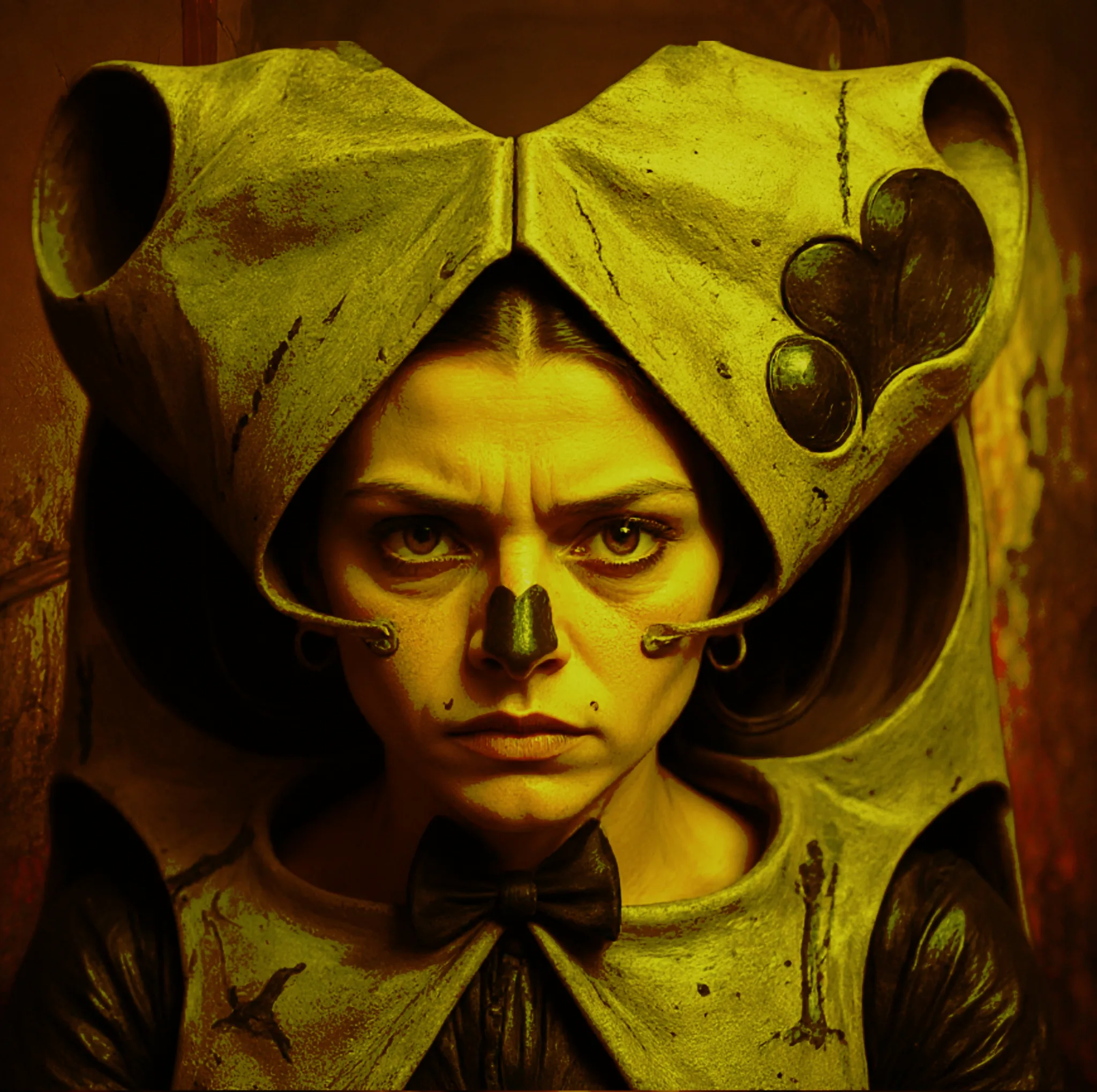 The 4080 Head Nurse stands in the sickly yellow-lit hallways of Klaus’s Castle, wearing her massive ceremonial headpiece.